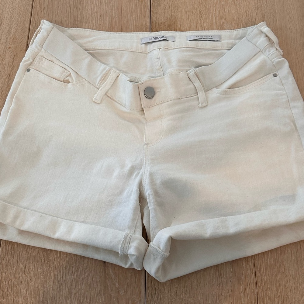 Seraphine Stretch Denim Under Bump Maternity Shorts